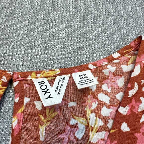 ROXY Floral Romper size Small Rust Pink Floral Festival‎ Beach Fairycore Flowy - Picture 2 of 10
